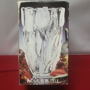 Home Beautiful Clear Glass Vase Crystal Floral Tulip Time 8" Amercian Commercial
